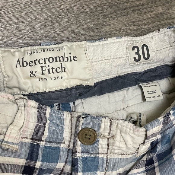 Abercrombie & Fitch Men's Shorts Sz 30 Button Fly Drawstring Plaid Blue Pink. - Picture 4 of 7